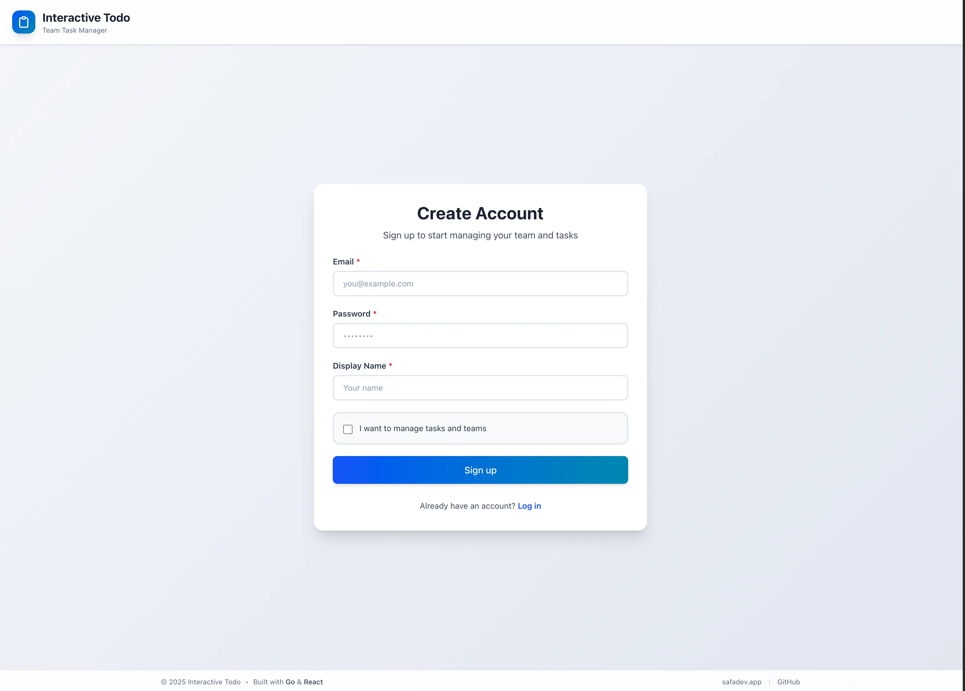 Interactive Todo Application screenshot 1